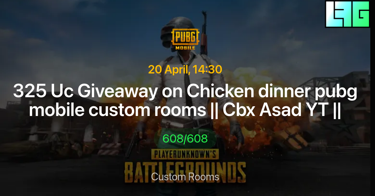 325 Uc Giveaway On Chicken Dinner Pubg Mobile Custom Rooms Cbx Asad YT In PUBG Mobile LF